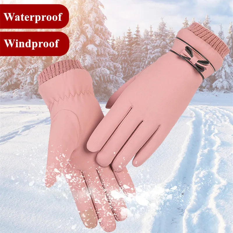 Winter Women Gloves Hand Warmer Thermal Fleece Lined Guantes Full Finger Ladies Mitten Touchscreen Waterproof Bike Cycling Glove-Dollar Bargains Online Shopping Australia