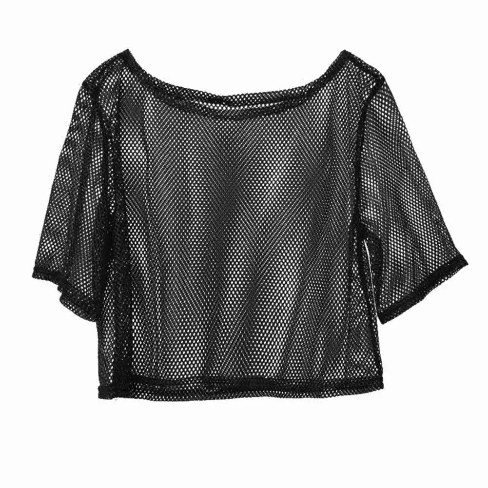 Women Fishnet Tank T-Shirt Casual Crop Tops See Through Mesh Top Women's Mesh Yoga Shirt Sexy Mesh Cover Up Party Dance Top-Dollar Bargains Online Shopping Australia