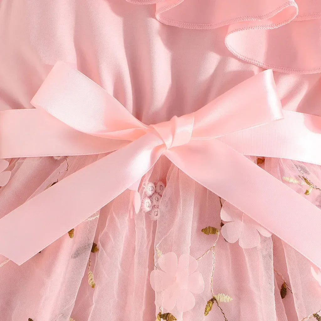 Dress Kids Birthday Ruffled Embroidered Sleeveless Floral Princess Dresses Baby Girl-Dollar Bargains Online Shopping Australia