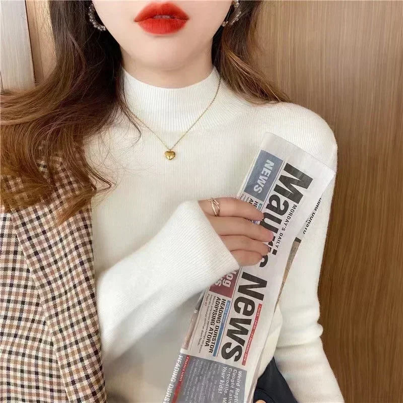 Solid Color Turtleneck Women Autumn Winter Knitted Sweaters Basic Primer Pullovers Korean Sweater Slim-fit Pullover-Dollar Bargains Online Shopping Australia