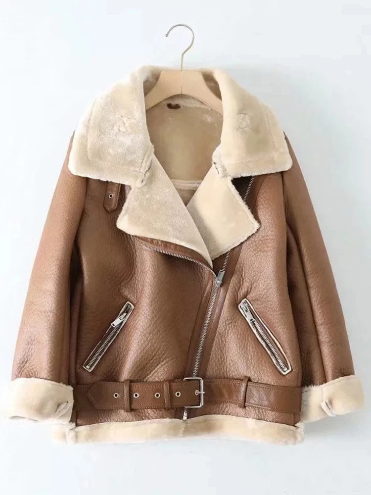 Winter Coats Women Thickness Faux Leather Fur Jacket Aviator Outwear-Dollar Bargains Online Shopping Australia