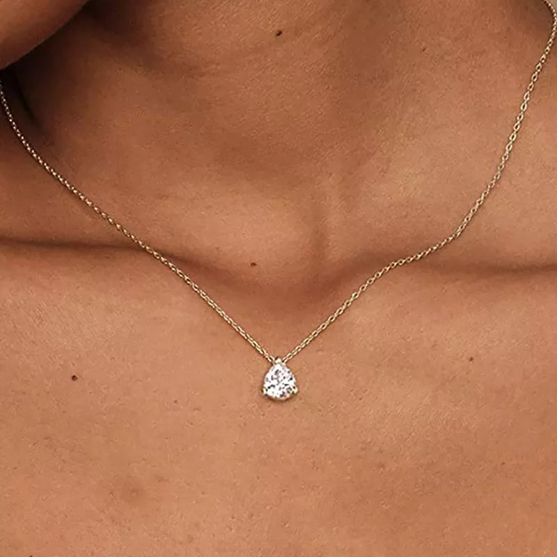 Waterdrop Crystal Pendant Necklace for Women Gold Color Geometric CZ Choker Chain on Neck-Dollar Bargains Online Shopping Australia