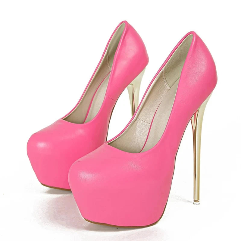 Runway Style Fashion Metal Thin High Heels Stripper Pole Dance Shoes Sexy Slingback Shallow Round Toe Platform Pumps Women-Dollar Bargains Online Shopping Australia
