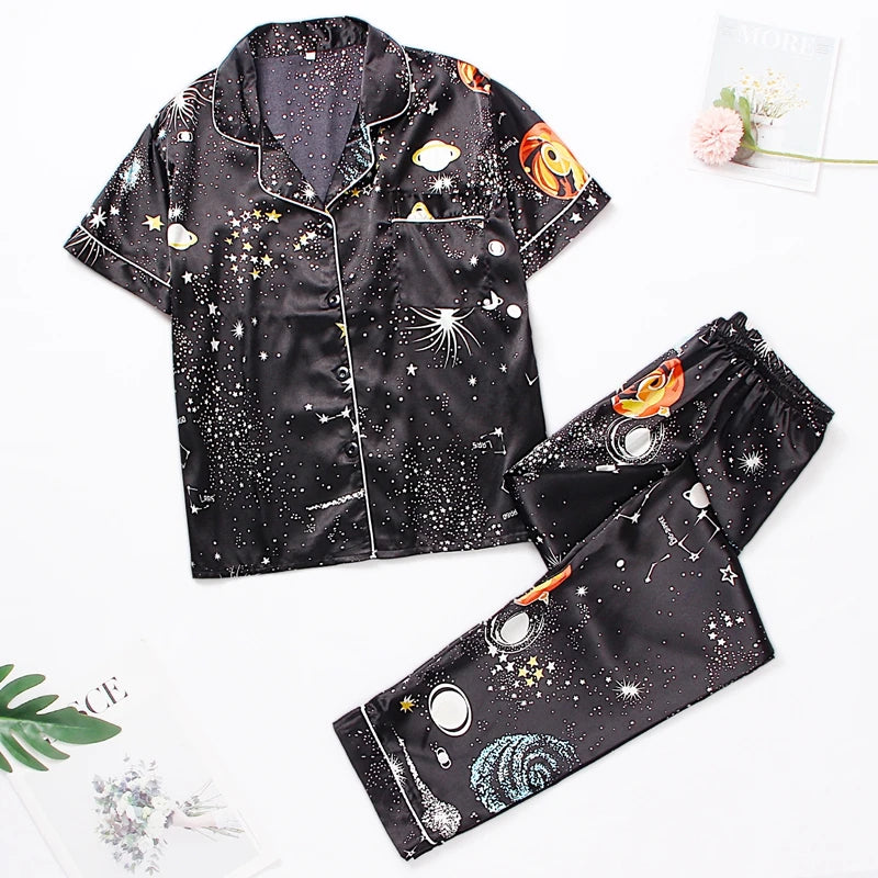 women Silk Satin pyjamas set Long sleeve Shirt with Trouser Sleepwear Loungewear Female Pyjamas Suits-Dollar Bargains Online Shopping Australia