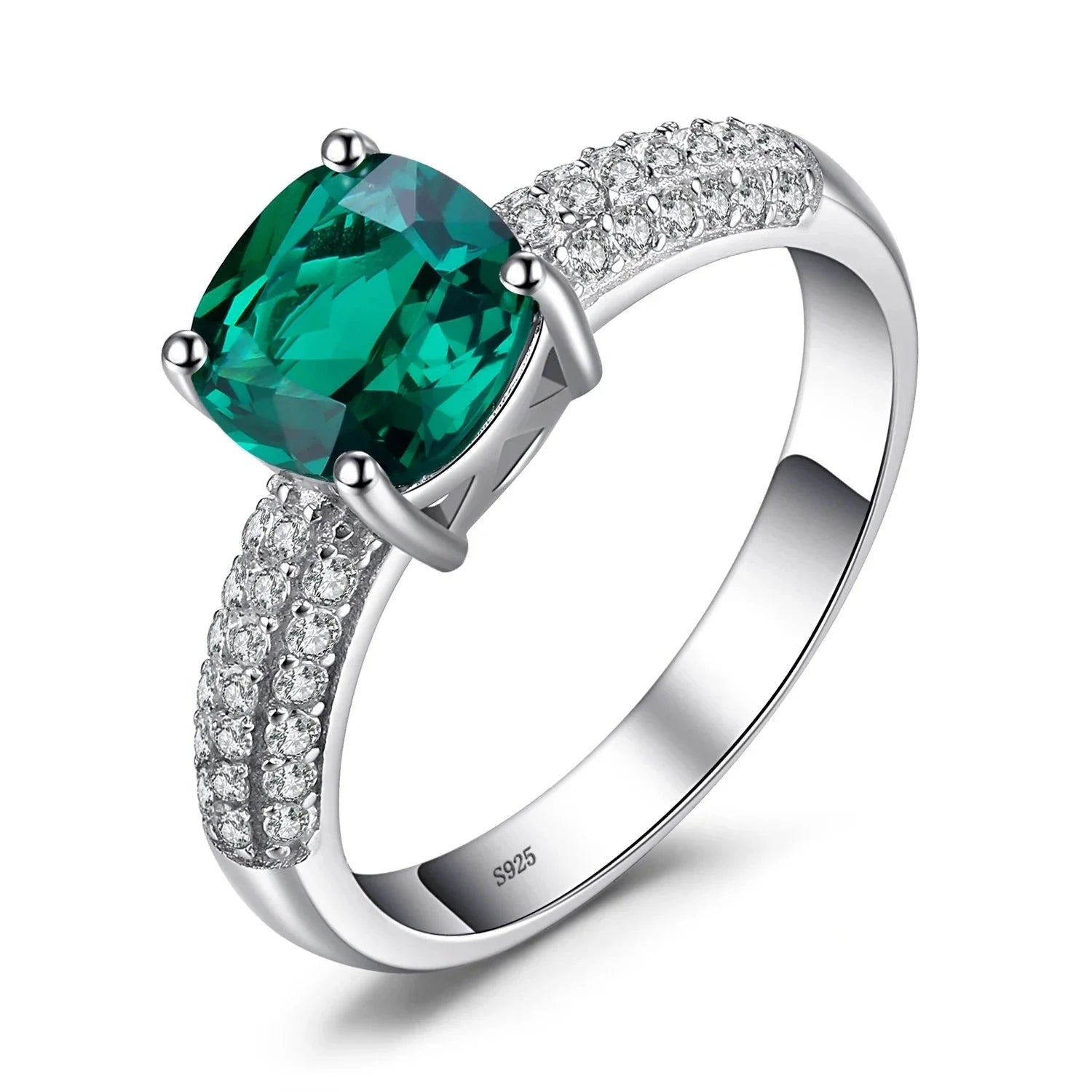 Green Simulated Nano Emerald Created Ruby Ring 925 Sterling Silver Gemstone Solitaire Engagement Rings for Women