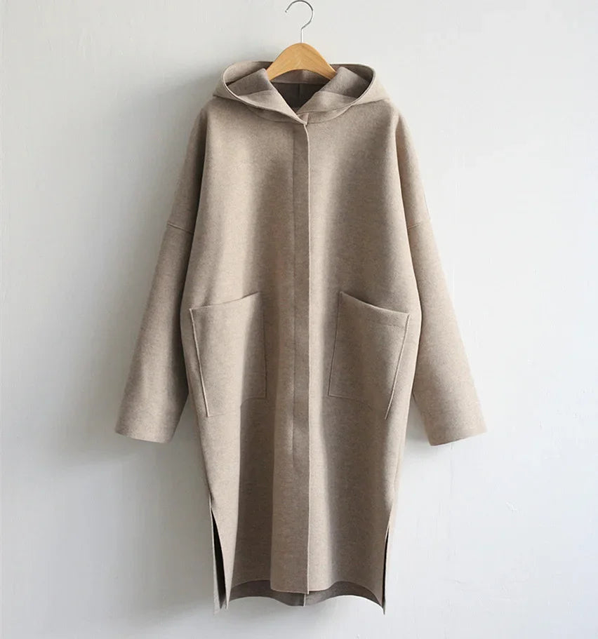 Plus-size Hooded Women's Windbreaker Casual Loose Turndown Collar Top Trenchcoat Laydies Woolen Overcoat For Spring Autumn S-3XL-Dollar Bargains Online Shopping Australia