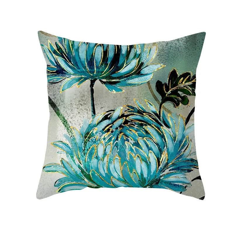 Oil Painting Flowers Decorative Pillowcase for Sofa Ginkgo Leaves Printed Polyester Cushion Cover 45x45cm Home Decor-Dollar Bargains Online Shopping Australia