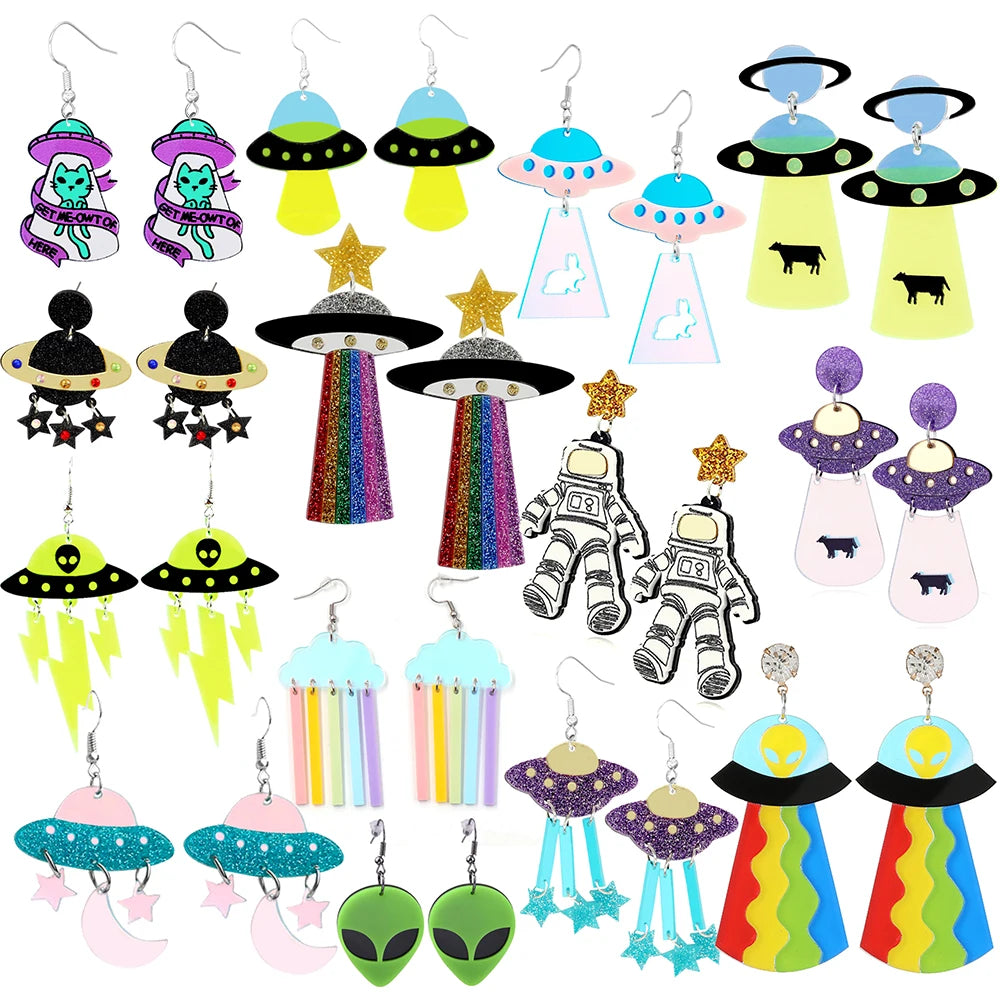 Earrings For Women UFO Acrylic Astronaut Star Lightning Cat Cute Hip Hop Exaggeration Special Creativity Jewelry Rainbow-Dollar Bargains Online Shopping Australia