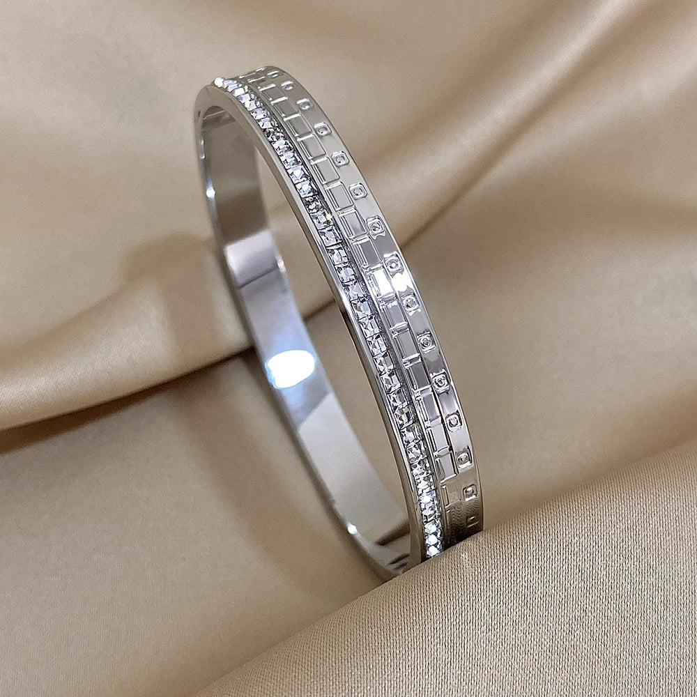 Zircon Stainless Steel Bangles Bracelets for Women Cuff Wristband Waterproof Wedding Jewelry Gifts Accessories-Dollar Bargains Online Shopping Australia