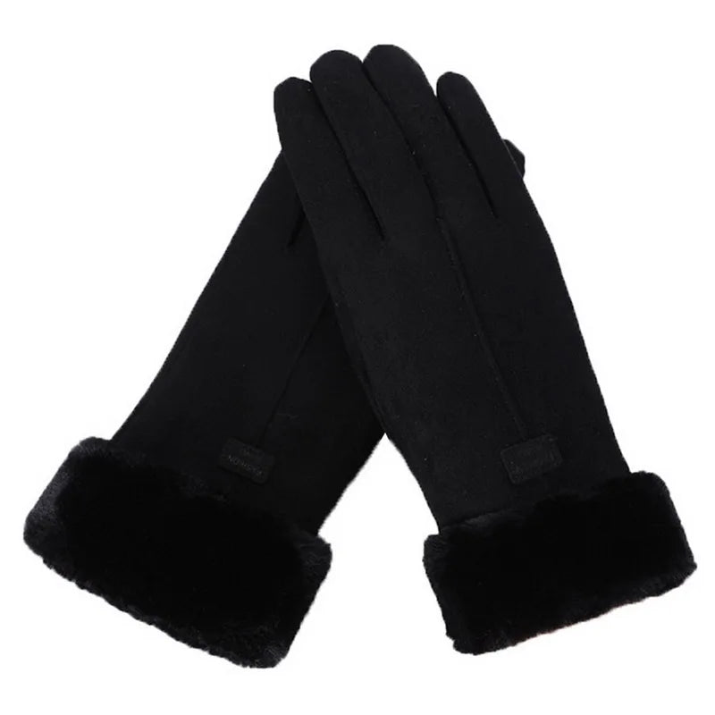 Cashmere Warm Suede Leather Cycling Mittens Double Thick Velvet Plush Wrist Women Touch Screen Driving Gloves-Dollar Bargains Online Shopping Australia