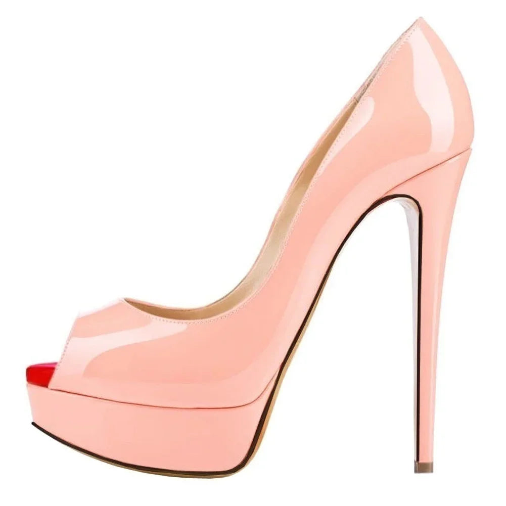 Women Pumps Sexy Platform Peep Toe 14cm Extremely Thin High Heels Stiletto Patent Leather Fashion Party Nighclub Wedding Shoes-Dollar Bargains Online Shopping Australia