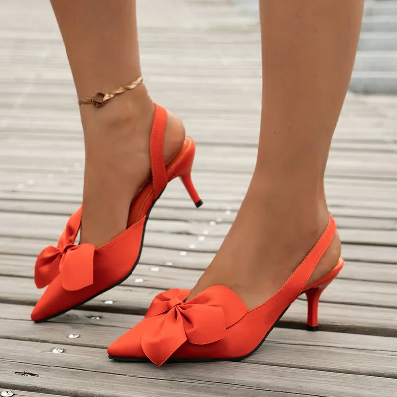 Sandals Solid Color Bow Tie Pointed Thin Heel High Heel Fashion Women's Shoes-Dollar Bargains Online Shopping Australia