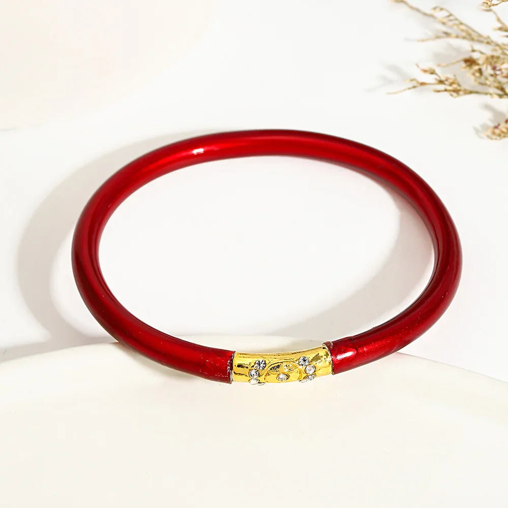 Inlaid Rhinestone Metal Buckle Silicone Bracelet for Women Buddhist Rush Temple Glitter Filled Jelly Lightweight Bangles-Dollar Bargains Online Shopping Australia