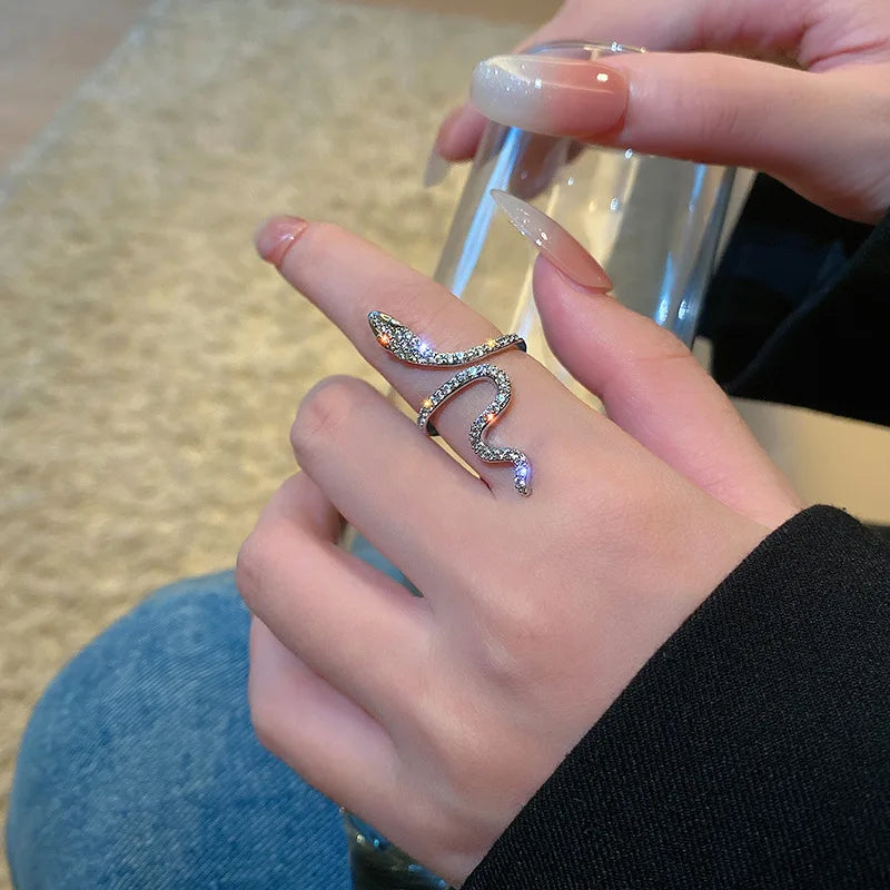 Gothic Rhinestones Open Snake Ring Adjustable Animal Rings Reptile for Men Women Fashion Punk Boy Girl Birthday Jewelry Gifts-Dollar Bargains Online Shopping Australia
