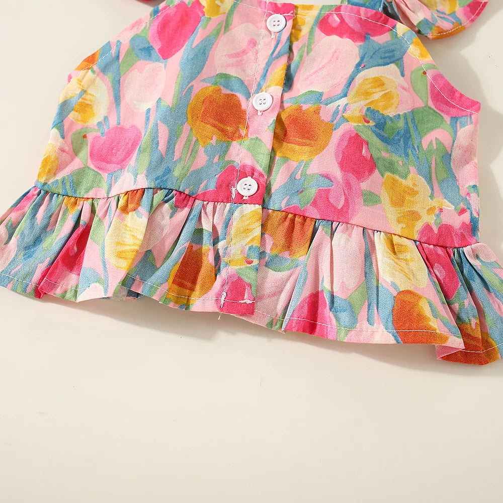 Baby Girl Flower Small Flying Sleeve Top And Shorts Set Cute Beach Set For Girls-Dollar Bargains Online Shopping Australia