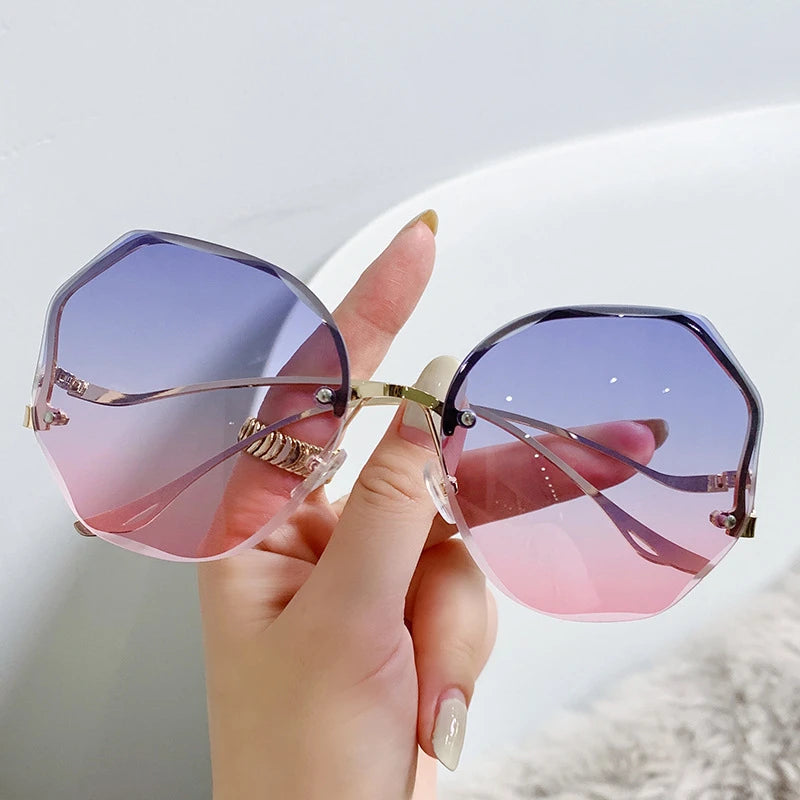 Round Gradient Sunglasses Women Metal Curved Temples Eyewear Ocean Rimless Fashion Sun Glasses Ladies UV400-Dollar Bargains Online Shopping Australia