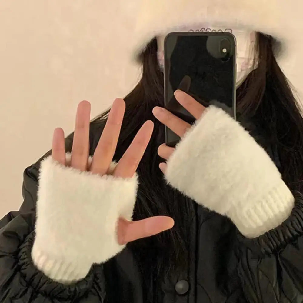 Women Men Half Finger Winter Imitation Mink Cashmere Gloves Touch Screen Writing Woolen Warm Mittens For Driving Outdoor Sports-Dollar Bargains Online Shopping Australia