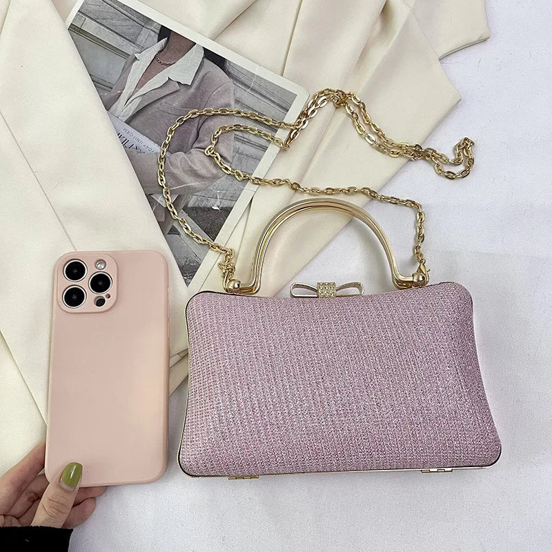 Chic Glitter Sequins Diamond Clutch Handbag Women Metal Top Handle PU Leather Square Rhinestone Messenger Purse Chain Bag Box-Dollar Bargains Online Shopping Australia