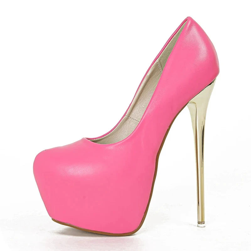 Runway Style Fashion Metal Thin High Heels Stripper Pole Dance Shoes Sexy Slingback Shallow Round Toe Platform Pumps Women-Dollar Bargains Online Shopping Australia