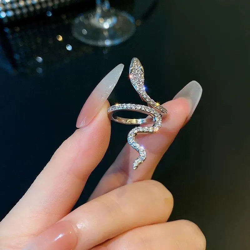 Gothic Rhinestones Open Snake Ring Adjustable Animal Rings Reptile for Men Women Fashion Punk Boy Girl Birthday Jewelry Gifts-Dollar Bargains Online Shopping Australia