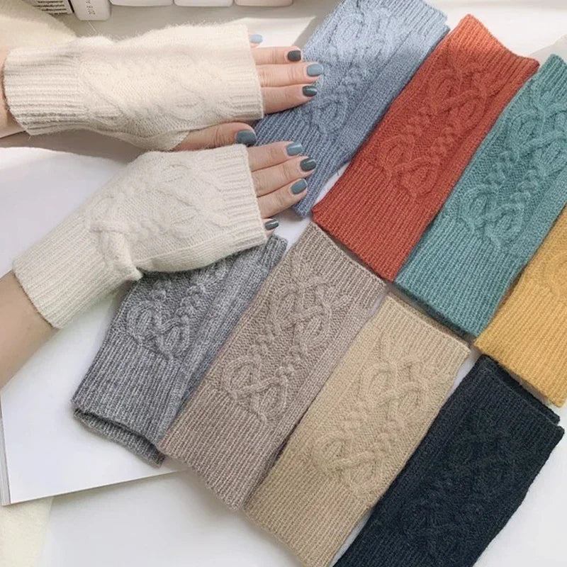 Half Finger Gloves for Women Winter Soft Warm Wool Knitting Arm Gloves Soft Warm Half Finger Handschoenen Unisex Mitten-Dollar Bargains Online Shopping Australia