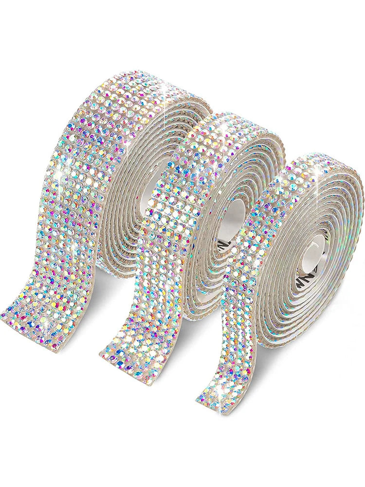 Self-adhesive Rhinestone Strip Decorative Tape Diamond Ribbon DIY Sticker Crystal Arts Crafts Rubber Backed Drill Wall Plaster