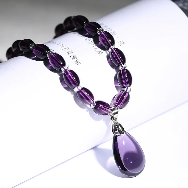 Natural Amethyst Earrings Necklace Set Purple Stone Jewelry Set for Women Vintage Wedding Party Jewelry Gift-Dollar Bargains Online Shopping Australia