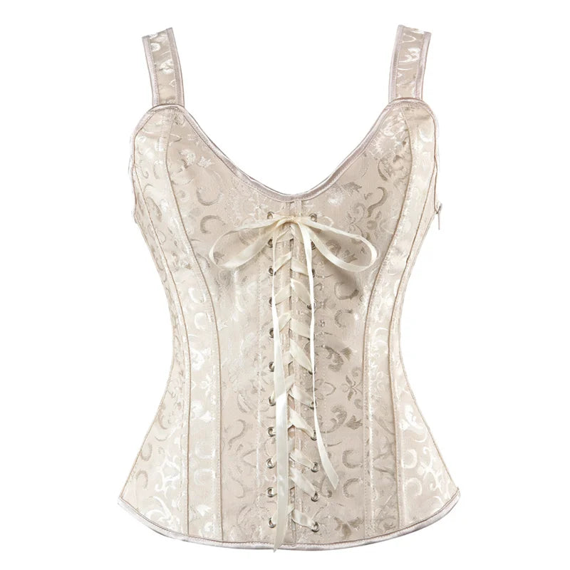 Corset with Straps for Women Black Overbust Corset Plus Size Jacquard Lace-Up Corset Zipper TOP Vintage Gothic Corset Bustier-Dollar Bargains Online Shopping Australia