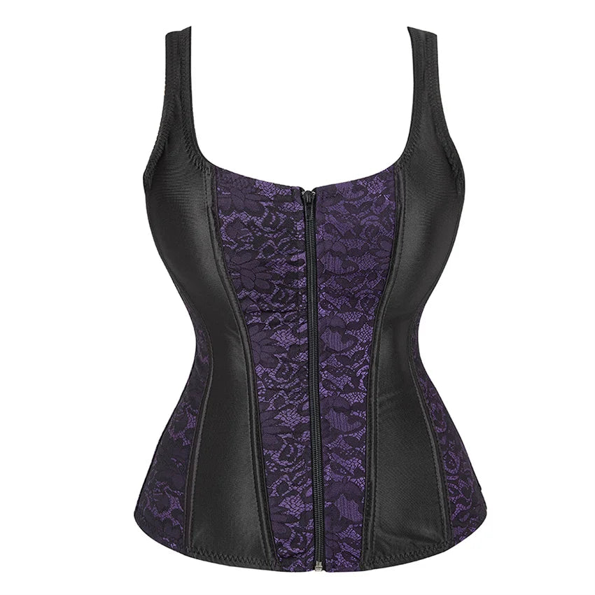 Corset with Straps for Women Black Overbust Corset Plus Size Jacquard Lace-Up Corset Zipper TOP Vintage Gothic Corset Bustier-Dollar Bargains Online Shopping Australia