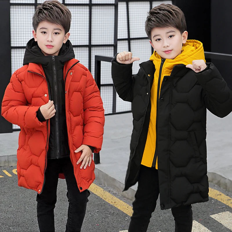 Jacket Autumn Winter Thicken Warm Teenager Kids Jackets Fashion Long Style Zipper Hooded Boys Coat-Dollar Bargains Online Shopping Australia