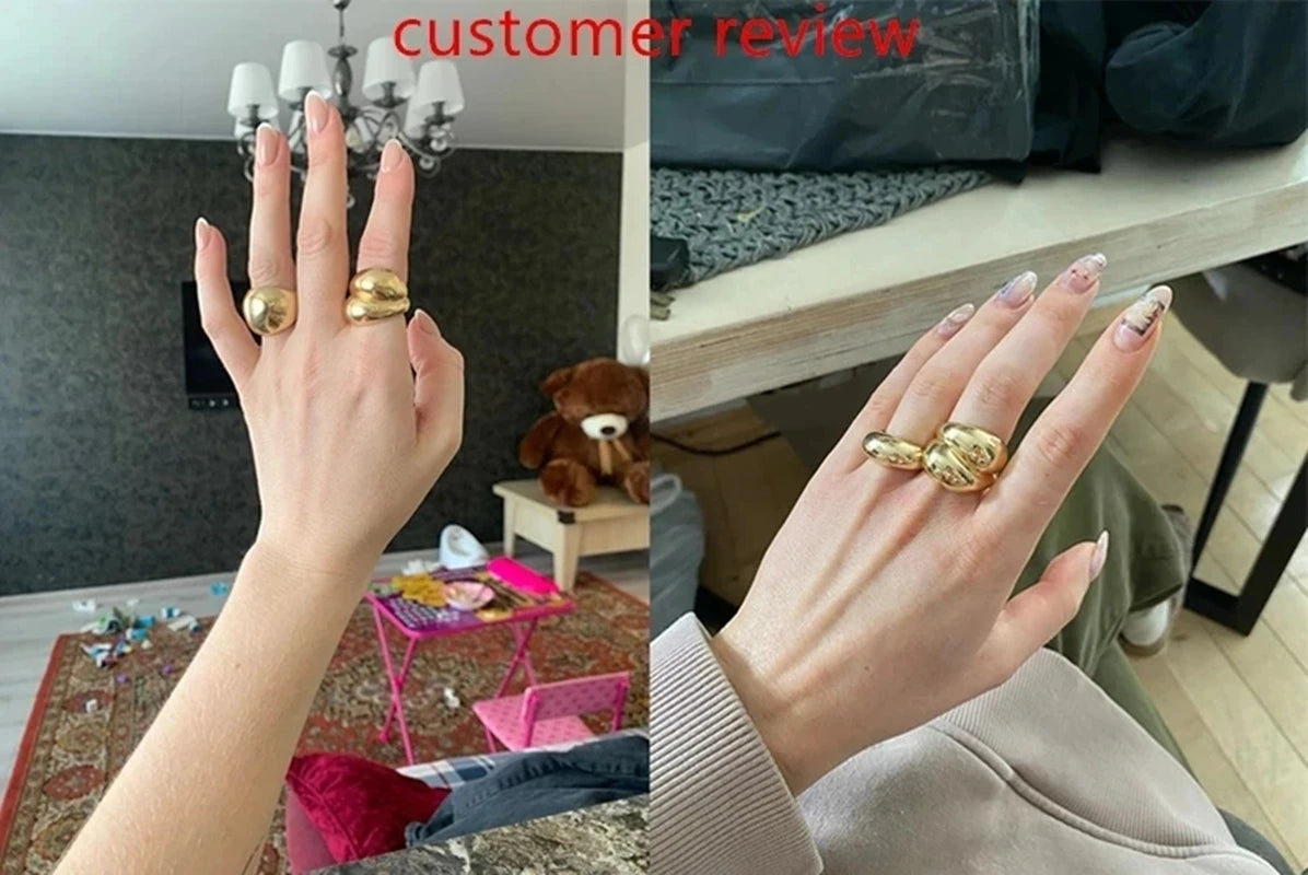 Glossy Wide Version Gold Color Plated Exaggerated Metal Rings Open Adjustable Ring for Women Men Jewelry-Dollar Bargains Online Shopping Australia