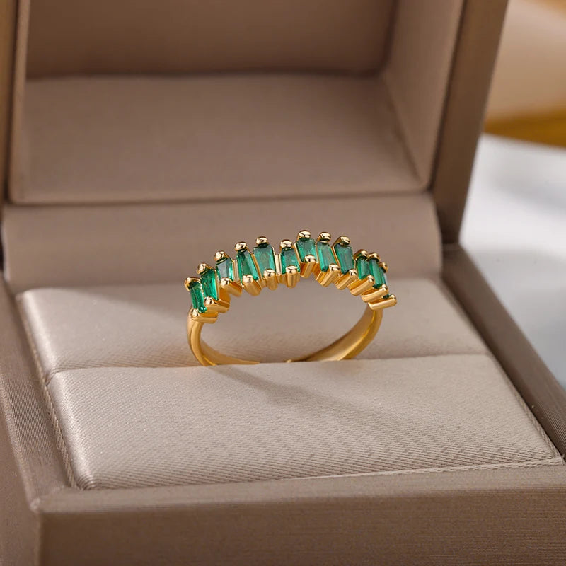 Colorful Zircon Rings For Women Gold Color Stainless Steel Fashion Cubic Zirconia Ring Wedding Jewelry Gift-Dollar Bargains Online Shopping Australia