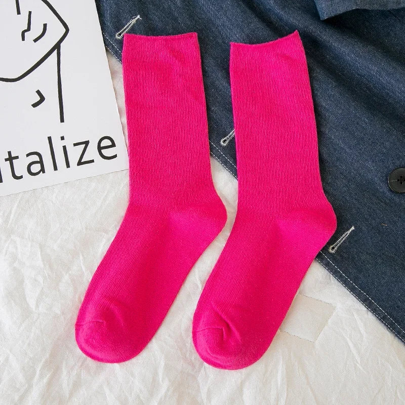 Women Socks Fashion Solid Color Crew Socks For Women Preppy Style Cotton Breathable Neon Color Long-Dollar Bargains Online Shopping Australia