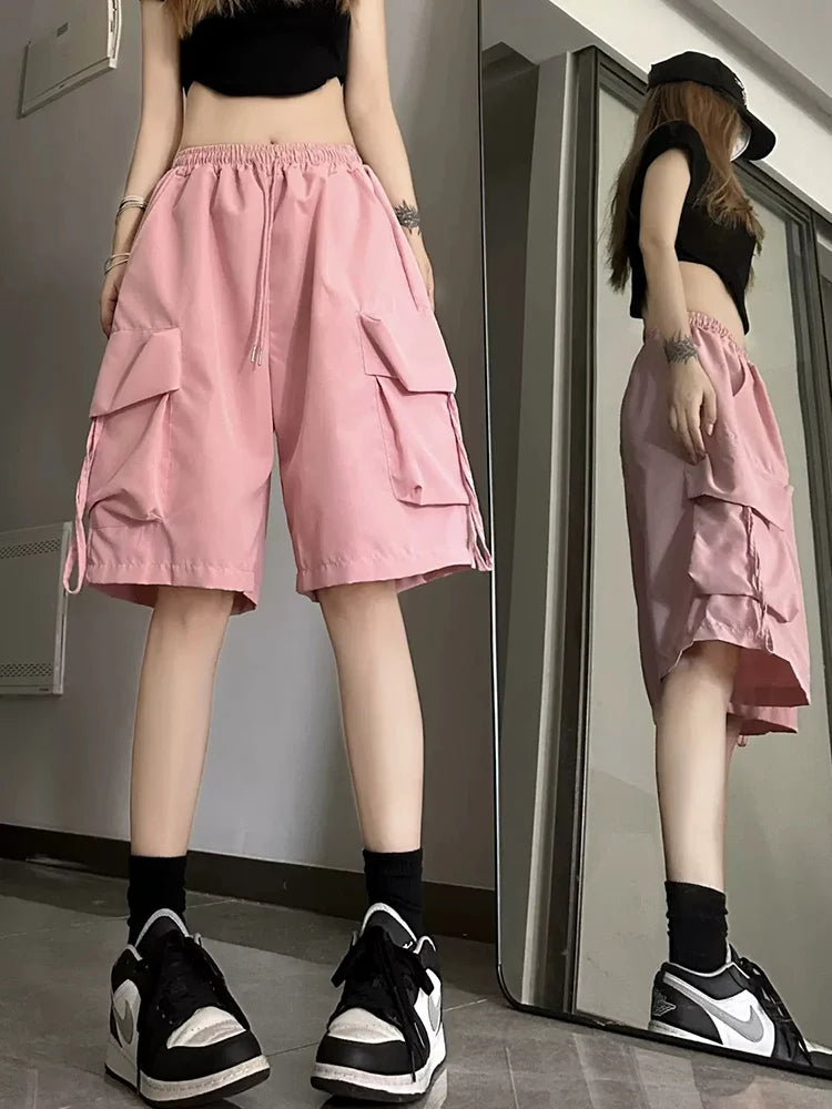 Hip Hop Cargo Shorts Women Vintage Harajuku High Waist Y2K Short Pants Casual Korean Pockets Bf Shorts Summer-Dollar Bargains Online Shopping Australia
