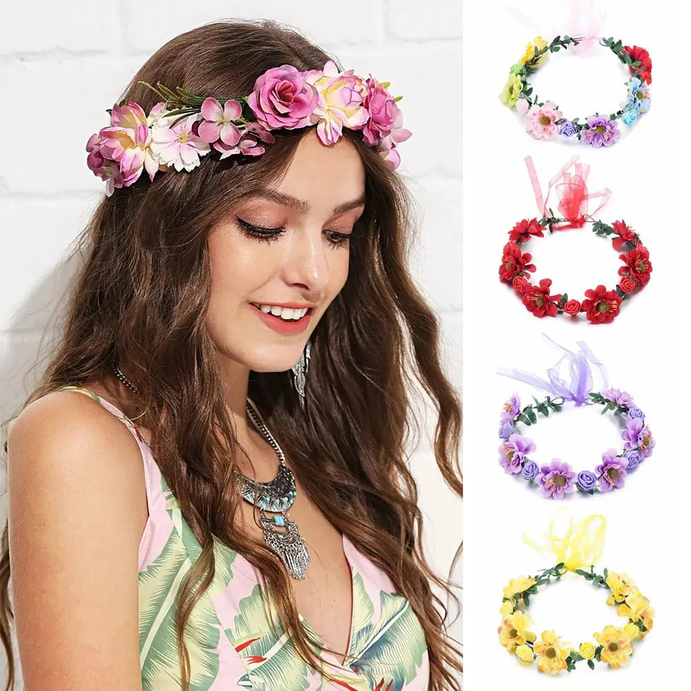 Pink Flowers Crown Festival Headpiece Women Hair Accessories Headdress Girl Baby Crown Floral Garland Wedding Floral Headwear-Dollar Bargains Online Shopping Australia