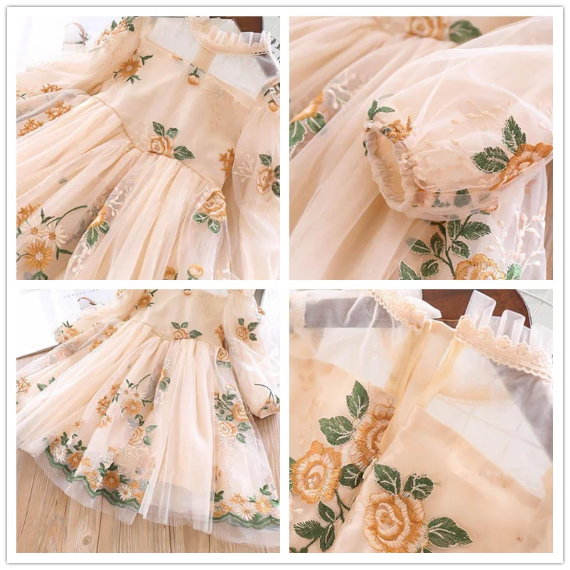Little Girls Autumn Full Sleeves Dress for Children Party Kids Casual Dress Pink Floral Embroidery Dresses Princess Wear-Dollar Bargains Online Shopping Australia