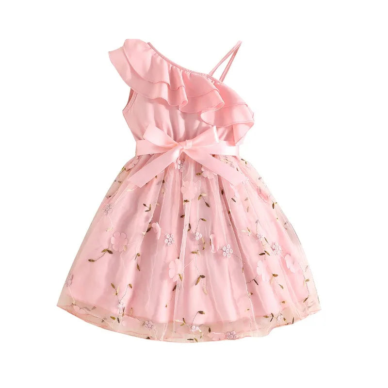 Dress Kids Birthday Ruffled Embroidered Sleeveless Floral Princess Dresses Baby Girl-Dollar Bargains Online Shopping Australia