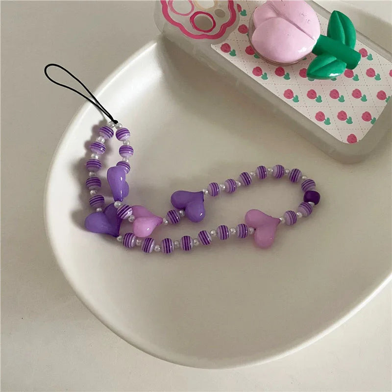 Charm Multicolor Resin Heart Bowknot Mobile Phone Chains for Women Girls Telephone Jewelry Strap Beaded Lanyard Hanging Cord-Dollar Bargains Online Shopping Australia