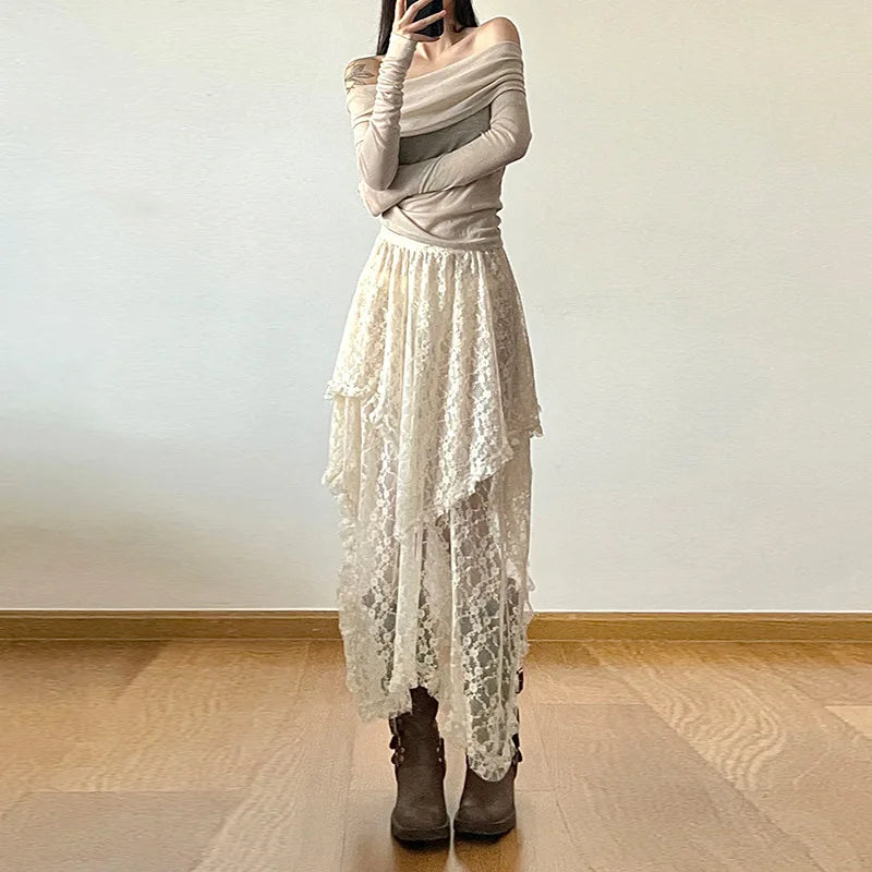 Bohemian Skirts Women Lace All-match Korean Style Hotsweet Streetwear Summer Casual Trendy Aesthetic College Asymmetrical Daily-Dollar Bargains Online Shopping Australia