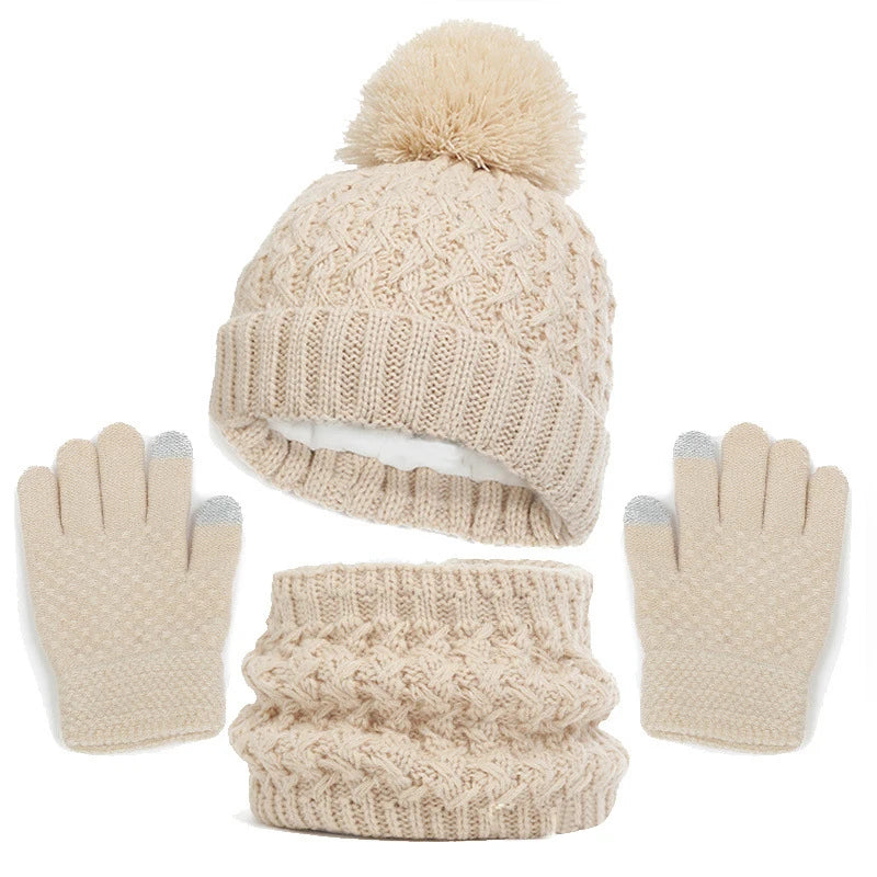 Toddlers Winter Warm Suits Knitted Hat Scarf and Gloves Set Solid Thermal Suit Boys Girls Caps Set Christmas Gift Winter Outfits-Dollar Bargains Online Shopping Australia