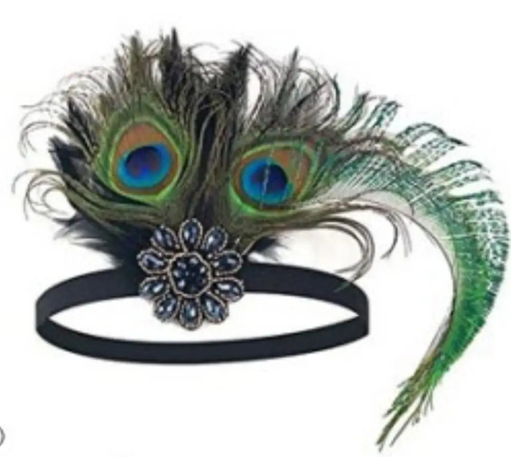 Charleston Feather Headbands Green Yellow Beaded Fringed HeadPiece Flapper Dress Accessories Cosplay Great Gatsby Costume Props