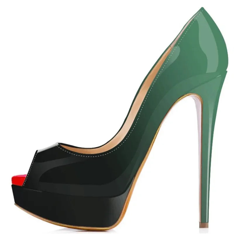 Women Pumps Sexy Platform Peep Toe 14cm Extremely Thin High Heels Stiletto Patent Leather Fashion Party Nighclub Wedding Shoes-Dollar Bargains Online Shopping Australia