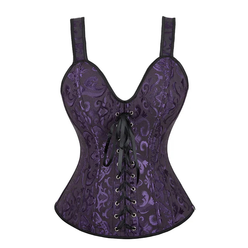 Corset with Straps for Women Black Overbust Corset Plus Size Jacquard Lace-Up Corset Zipper TOP Vintage Gothic Corset Bustier-Dollar Bargains Online Shopping Australia