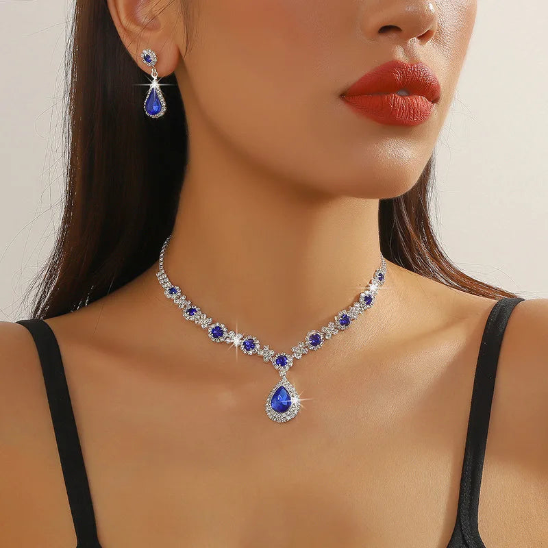 2pcs/set Jewelry Sets Women Elegant Waterdrop Rhinestone Pendant Necklace stud Earrings Wedding Dress Bridal Jewelry Set-Dollar Bargains Online Shopping Australia