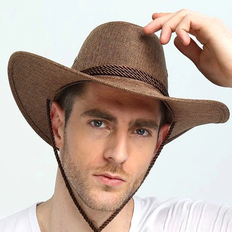 Summer Men Hat Breathable Western Cowboy Sunscreen Cap British Style Men Linen Solid Color Retro Casual Lightweight Hat-Dollar Bargains Online Shopping Australia