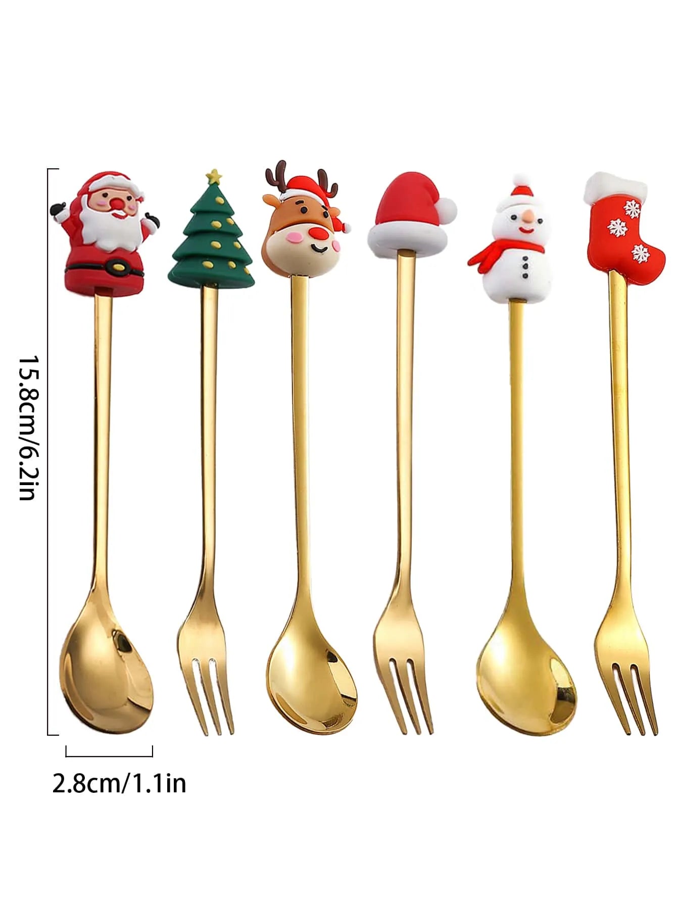 Christmas Coffee Spoons Forks Set (4/6Pcs), Stainless Steel Spoon Forks Christmas Gifts for Kids(Red/Green Gift Box Set)