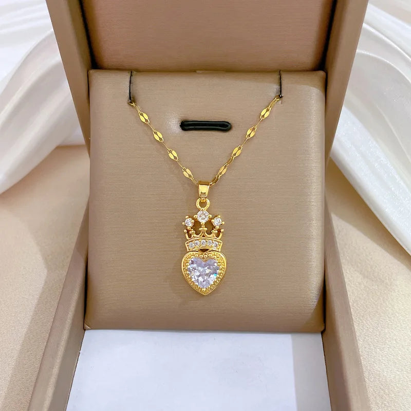 Luxurious Queen's Crown Necklace Exquisite and Versatile Stainless Steel Clavicle Chain-Dollar Bargains Online Shopping Australia