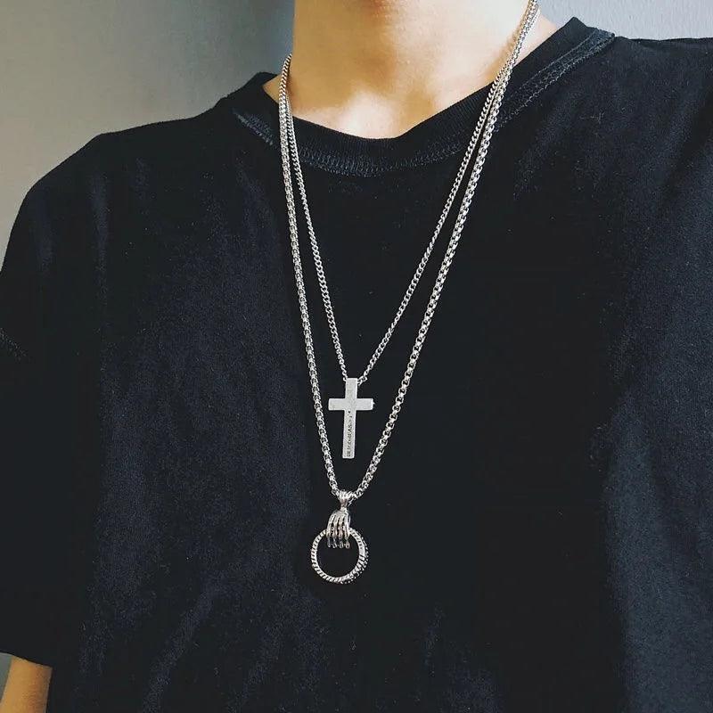 Multilayer Hip Hop Long Chain Necklace For Women Men Jewelry Gifts Key Cross Pendant Necklace Accessories-Dollar Bargains Online Shopping Australia