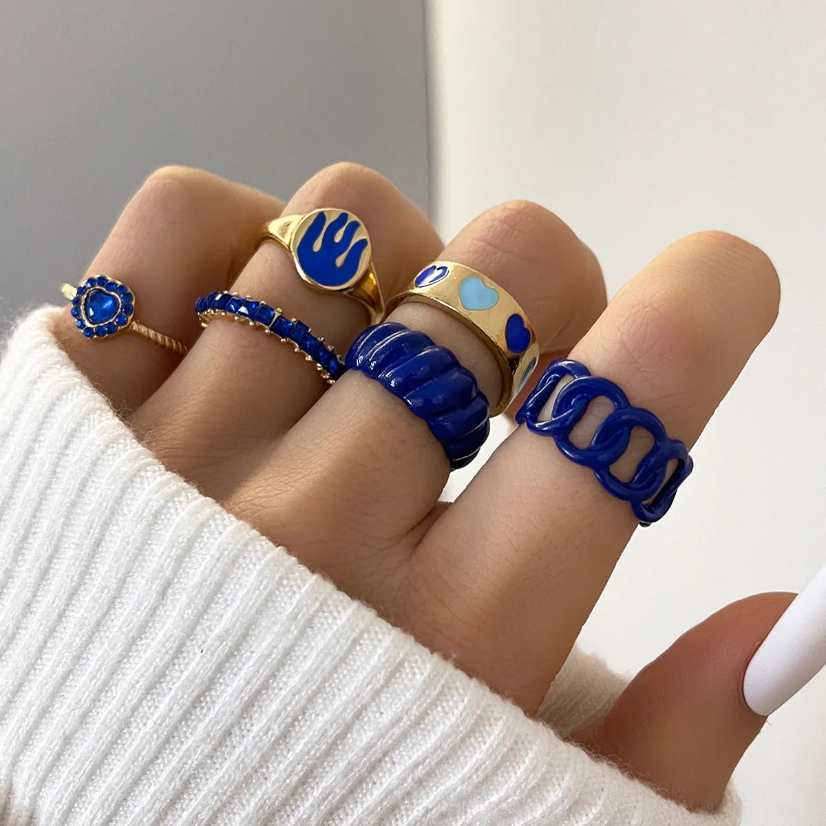 Pink Acrylic Butterfly Knuckle Ring Set For Women Crystal Enamel Mushroom Yin Yang Flower Rings Girls Fashion Jewelry-Dollar Bargains Online Shopping Australia