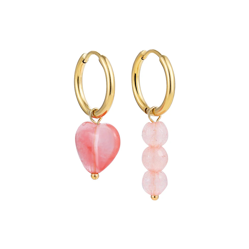 Bohemian Handmade Natural Stone Beads Hoop Earrings for Women Golden Color Stainless Steel Circle-Dollar Bargains Online Shopping Australia